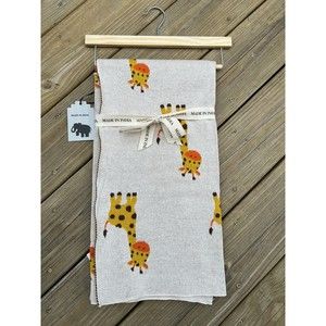 Made In India Baby Giraffe Blanket, Reversible  Knitted  Cotton Ivory/Yellow New